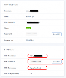 FTP kapcsolat részletei